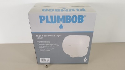 BRAND NEW PLUMBOB HIGH SPEED HAND DRYER 1.8KW - STAINLESS STEEL IN WHITE FINISH SPLASH PROOF TO IPX1 (PROD CODE 673289) - RRP £137.46 (EXC VAT) - PICK LOOSE