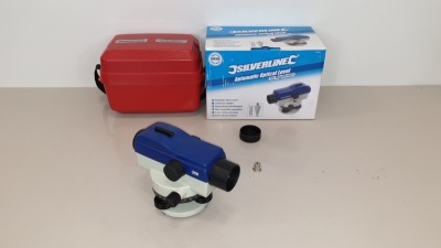 BRAND NEW SILVERLINE AUTOMATIC OPTICAL LEVEL - 20X MAGNIFICATION , SELF LEVELLING FUNCTION, AUTOMATICALLY ALIGNS TARGET LINE - INCLUDES PLUMB BOB, TOOLS, INSTRUCTIONS & CARRY CASE (PROD CODE 633665) RRP £114.61 EACH - PICK LOOSE