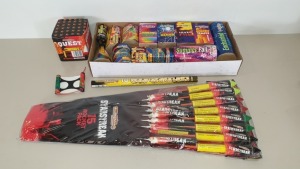 88 X ASSORTED FIREWORKS - CONSISTING OF 2 X BRAND NEW 44 PC OLYMPIC DISPLAY BOXES (NEC TOTAL 1.728KG - MAX 5KG PER CUSTOMER WITHOUT A NEC LICENSE) - IN 2 CARTONS TOTAL ORIG RRP £259.98