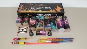 57 X ASSORTED HALLMARK FIREWORKS - CONSISTING OF 3 X BRAND NEW 19 PC TREASON SELECTION BOXES (NEC TOTAL 1.17KG - MAX 5KG PER CUSTOMER WITHOUT A NEC LICENSE) TOTAL RRP £180