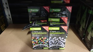 8 PIECE MIXED PREMIER CHRISTMAS LOT CONTAINING 25M WARM WHITE 720 LED BRIGHTS, 18.7M MULTI-ACTION TREE BRIGHTS, 8M MULTI-ACTION BRIGHTS ETC