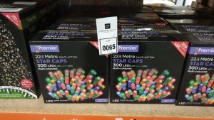 12 X BRAND NEW PREMIER 22.5M MULTI COLOURED/ ACTION 300 LED STAR CAPS WITH GREEN CABLE