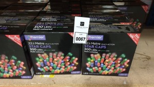 12 X BRAND NEW PREMIER 22.5M MULTI COLOURED/ ACTION 300 LED STAR CAPS WITH GREEN CABLE