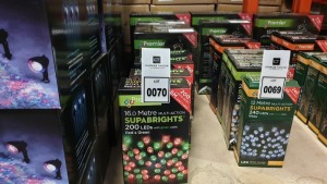 8 PIECE MIXED PREMIER CHRISTMAS LIGHT LOT IE. 37.5 LED TREE BRIGHTS, 6.2M CLUSTER SUPABRIGHTS AND 28.7M MULTI ACTION SUPABRIGHTS AND 16M RED AND GREEN SUPA BRIGHTS ETC.