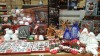 APRROX 120+ PIECE MIXED PREMIER CHRISTMAS LOT IE. FIBRE OPTIC TREES, CHRISTMAS FIRE GUARD, TRAIN STYLE WATER SPINNER WITH SNOWMAN SCENES, TEDDYS WITH STOCKING, WOODEN DECORATIONS, REINDEER TEDDYS , REINDEER WITH SLEIGH GARLAND AND VARIOUS HOUSE AND TREE