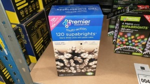 8 X BRAND NEW PREMIER MULTI ACTION 120 SUPABRIGHTS 12M LIT LENGTH + 10M LEAD CABLE WITH GREEN LEAD.