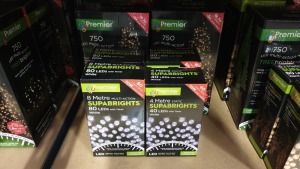 8 PIECE MIXED PREMIER CHRISTMAS LOT CONTAINING 25M WARM WHITE 720 LED BRIGHTS, 18.7M MULTI-ACTION TREE BRIGHTS, 8M MULTI-ACTION BRIGHTS ETC