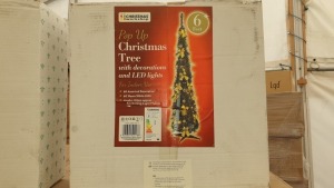 6 X BRAND NEW CHRISTMAS WORKSHOP 6FT POP UP CHRISTMAS TREE WITH BOWS - 60 LED LIGHTS - IN 1 BOX