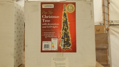 6 X BRAND NEW CHRISTMAS WORKSHOP 6FT POP UP CHRISTMAS TREE WITH BOWS - 60 LED LIGHTS - IN 1 BOX