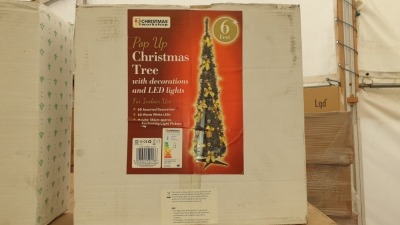 6 X BRAND NEW CHRISTMAS WORKSHOP 6FT POP UP CHRISTMAS TREE WITH BOWS - 60 LED LIGHTS - IN 1 BOX