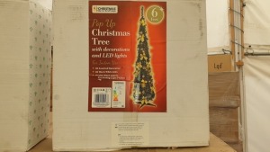 6 X BRAND NEW CHRISTMAS WORKSHOP 6FT POP UP CHRISTMAS TREE WITH BOWS - 60 LED LIGHTS - IN 1 BOX