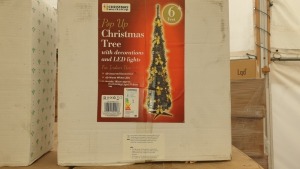 6 X BRAND NEW CHRISTMAS WORKSHOP 6FT POP UP CHRISTMAS TREE WITH BOWS - 60 LED LIGHTS - IN 1 BOX