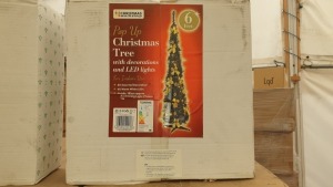 6 X BRAND NEW CHRISTMAS WORKSHOP 6FT POP UP CHRISTMAS TREE WITH BOWS - 60 LED LIGHTS - IN 1 BOX