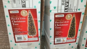 6 X BRAND NEW CHRISTMAS WORKSHOP 6FT POP UP SLIMLINE CHRISTMAS TREE WITH BOWS - 100 LED LIGHTS - PICK LOOSE