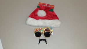 72 X SANTA HATS BY CHAPEAU-PERE-NOEL PLUS 96 X SUN-STACHES NOVELTY SUNGLASSES (LEOPARD PRINT WITH MOUSTACHE) IN 2 BOXES