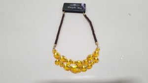 384 X PURPLE IVY YELLOW & GOLD COLOURED GEM NECKLACES IN 16 BOXES