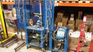 1 X MIRACLE STUD MS-7 SPOT WELDER & 2 X MOBILE STORAGE UNITS WITH ASSORTED CLAMPS