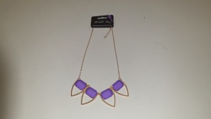 480 X BRAND NEW PURPLE IVY GOLD (COLOURED METAL) AND PURPLE TRIANGLE NECKLACES IN 20 BOXES