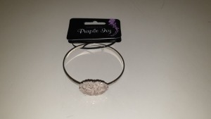 384 X BRAND NEW INDIVIDUALLY PACKAGED JEWELLERY BY PURPLE IVY SILVER COLOURED BLUSH DIAMANTE BANGLE - IN 8 BOXES