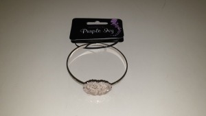 384 X BRAND NEW INDIVIDUALLY PACKAGED JEWELLERY BY PURPLE IVY SILVER COLOURED BLUSH DIAMANTE BANGLE - IN 8 BOXES