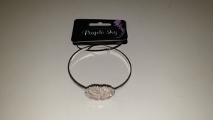 384 X BRAND NEW INDIVIDUALLY PACKAGED JEWELLERY BY PURPLE IVY SILVER COLOURED BLUSH DIAMANTE BANGLE - IN 8 BOXES