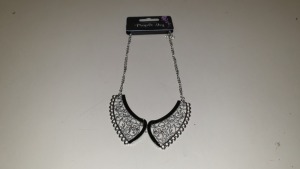 480 X BRAND NEW INDIVIDUALLY PACKAGED JEWELLERY BY PURPLE IVY SILVER AND BLACK COLOURED COLLAR NECKLACE - IN 20 BOXES