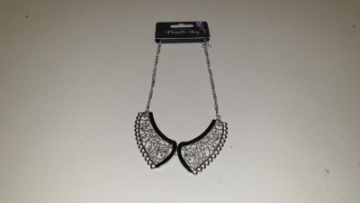 480 X BRAND NEW INDIVIDUALLY PACKAGED JEWELLERY BY PURPLE IVY SILVER AND BLACK COLOURED COLLAR NECKLACE - IN 20 BOXES