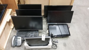 14 PIECE ASSORTED COMPUTER LOT CONTAINING 7 X MONITORS IE HP AND ACER, 6 X KEYBOARDS AND 1 OFFICE PHONE