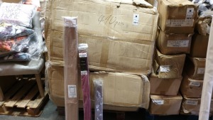 FULL PALLET CONTAINING 410 X VARIOUS SANDOWN&BOURNE BLINDS IN VARIOUS STYLES AND SIZES IE 3F ROMAN BLIND, S&B ROMAN BLIND MOCHA SELF STRIPE 120 X 160CM, 2FT ROMAN BLIND - ON ONE PALLET