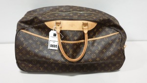 1 X USED WHEELED TRAVEL BAG BRANDED LOUIS VUITTON (PLEASE NOTE BAG HAS DAMAGE)