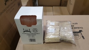 160,000 PCS OF CATERING SUPPLIES IE. 40,000 CLEAR PLA COMPOSTABLE JUMBO STRAWS AND 120,000 9CM BAMBOO STEAKER MARKER MEDIUM ON A PALLET