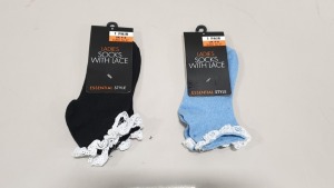 240 X PAIRS OF LADIES SOCKS (UK 4-8) IN BLACK, BLUE & GREY - IN 10 CARTONS