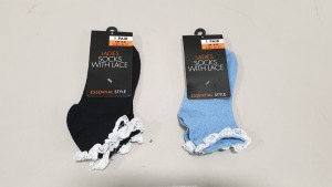 240 X PAIRS OF LADIES SOCKS (UK 4-8) IN BLACK, BLUE & GREY - IN 10 CARTONS
