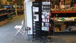 3 X GIFT SHOP DISPAY STANDS WITH APPROX 100 GIFT ITEMS INCLUDING GOOD LUCK ; HOME SWEET HOME ; GRANDMAS PLACE ; LOVE ; SOMEONE SPECIAL PLAQUES, PERSONAL KEYRINGS - SPECIAL PERSON, MUM, THE MAN I LOVE, PLUS NOVELTY COASTERS
