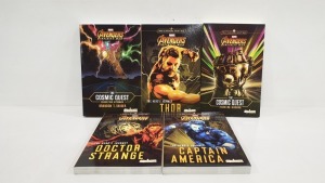 60 X BRAND NEW PACKS OF 5 MARVEL AVENGERS INFINITY WAR PAPERBACK NOVELS IN 15 CARTONS (TOTAL 300 BOOKS)