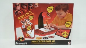 42 X BRAND NEW DISNEY PIXAR INCREDIBLES 2 WOW 4 IN 1, PROJECTION POWER KIT (INCLUDES PROJECTOR STATION, SPINNER TOP MARKERS, CHARACTER ERASERS AND PROJECTION PEN) - IN 7 BOXES