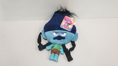 84 X BRAND NEW TROLLS BRANCH HEAD PLUSH BACKPACKS IN 7 BOXES