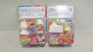 40 X BRAND NEW SPARKLE MAGIC 3D, CREATE A 3D SPARKLING FIGURINE IN ASSORTED DESIGNS (20 X SPARKLING UNICORN AND 20 X SPRINKLE CAKE) - IN 10 BOXES TRRP £718.00