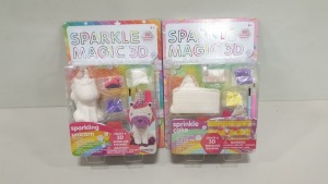 40 X BRAND NEW SPARKLE MAGIC 3D, CREATE A 3D SPARKLING FIGURINE IN ASSORTED DESIGNS (20 X SPARKLING UNICORN AND 20 X SPRINKLE CAKE) - IN 10 BOXES TRRP £718.00