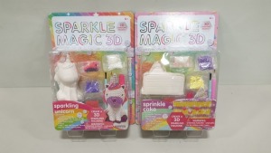 40 X BRAND NEW SPARKLE MAGIC 3D, CREATE A 3D SPARKLING FIGURINE IN ASSORTED DESIGNS (20 X SPARKLING UNICORN AND 20 X SPRINKLE CAKE) - IN 10 BOXES TRRP £718.00