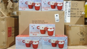 APPROX 40 X SET OF 2 FESTIVE MOUSTACHE MUGS CONTAINED IN 3 BOXES