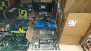 MIXED TOOL LOT COMPRISING OF - 111PIECE SOCKET SET, MAC ALLISTER RECIPROCATING SAW, WORKZONE ORBITAL SANDER, TONER KITS, CABLE, WORK VEST ETC