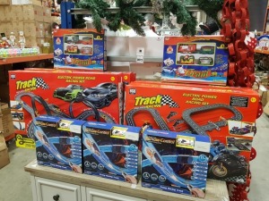 9 PIECE ASSORTED BRAND NEW PREMIER TOY/CHRISTMAS LOT CONTAINING 3 X TRACK CAR REMOTE CONTROL, 4 X TRACK HIGH SPEED RACING ELECTRIC POWER ROAD RACING SET AND 2 X CHRISTMAS CLASSIC TRAIN SET.