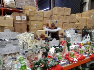APPROX 250+ ASSORTED BRAND NEW PREMIER CHRISTMAS LOT CONTAINING QUALITY GLASS BAUBLES, LED ANIMATED 20CM VILLAGE SCENE, FIRE GUARD, 3 IN 1 FOAM CHRISTMAS KIT, 50 MULTI-COLOURED STATIC MICRO BRIGHTS, LED CANVAS'S, LED CANDLES, GLASS CANDLE HOLDERS, LED CRY