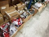 10 X BOXES CONTAINING LARGE QUANTITY OF BRAND NEW PREMIER CHRISTMAS IE. DECORATIVE BOWS, CHRISTMAS TRAIN WITH TRACK, STOCKINGS, VARIOUS GLASS BAUBLES, LED CANDLES, TREE TOPPERS, RIBBON, DECORATIVE GARLANDS AND FOIL DECORATIONS ETC.