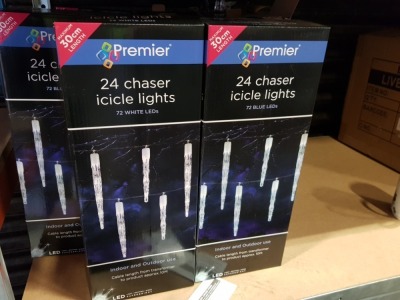 14 X BRAND NEW PREMIER 24 CHASER ICICLE LIGHTS (72 WHITE LEDS) - PLEASE NOTE 4 BOXES HAVE DAMAGE.