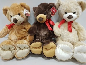 16 X BRAND NEW 100CM TELITOY BEAR HUGS SOFT TOYS IN BROWN AND WHITE RRP £11.99 CONTAINED IN 2 BOXES.