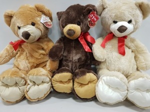 16 X BRAND NEW 100CM TELITOY BEAR HUGS SOFT TOYS IN BROWN AND WHITE RRP £11.99 CONTAINED IN 2 BOXES.