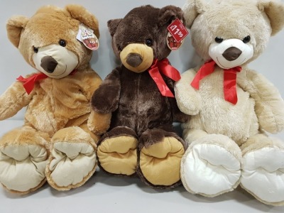 16 X BRAND NEW 100CM TELITOY BEAR HUGS SOFT TOYS IN BROWN AND WHITE RRP £11.99 CONTAINED IN 2 BOXES.