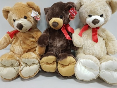 16 X BRAND NEW 100CM TELITOY BEAR HUGS SOFT TOYS IN BROWN AND WHITE RRP £11.99 CONTAINED IN 2 BOXES.